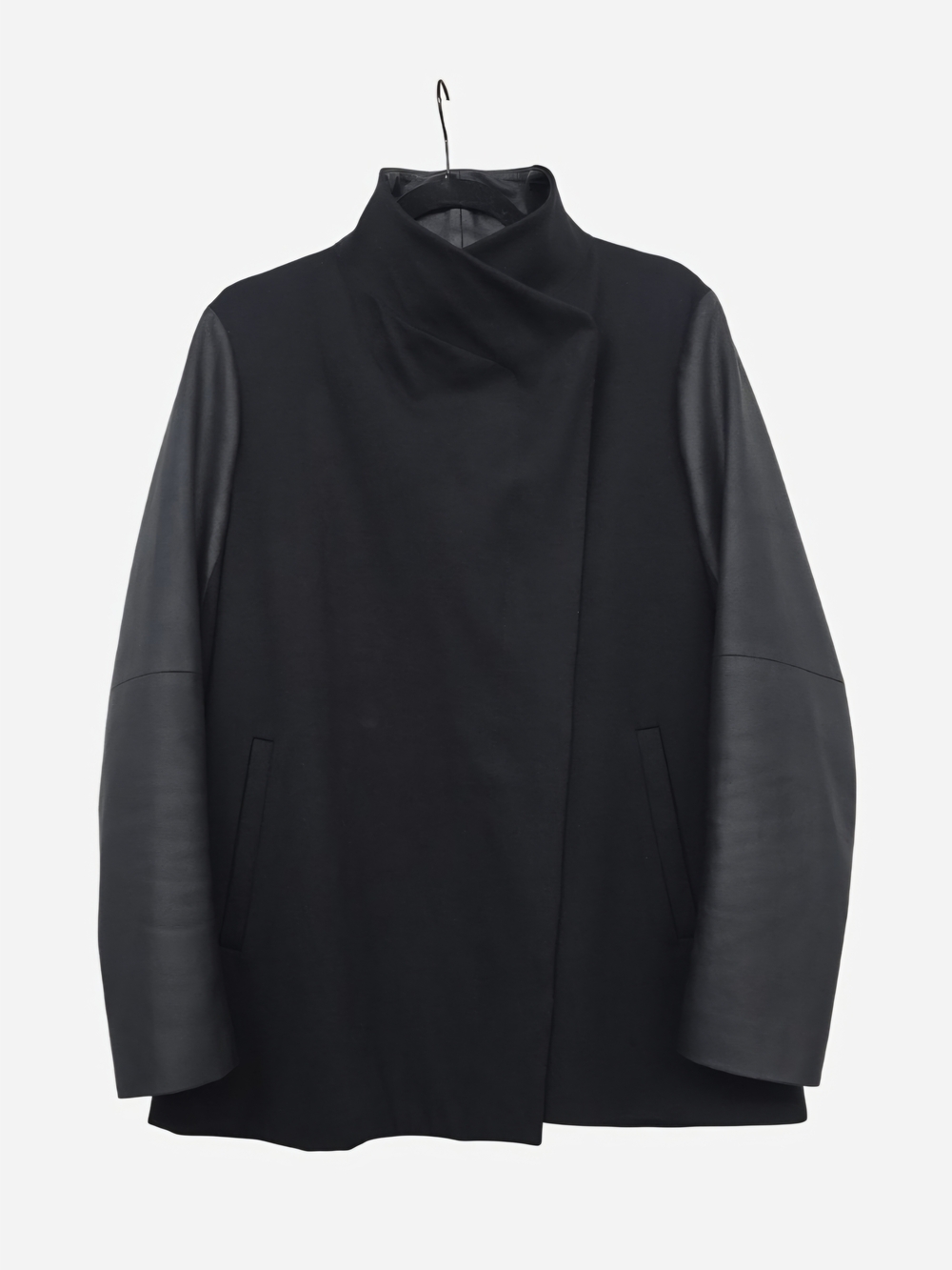 Theory Naomo Black Classical Jersey Goat Leather Draped Jacket, L, Made In USA